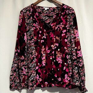 NWT Tribal Jeans Floral Port Wine Boho Top Size M
